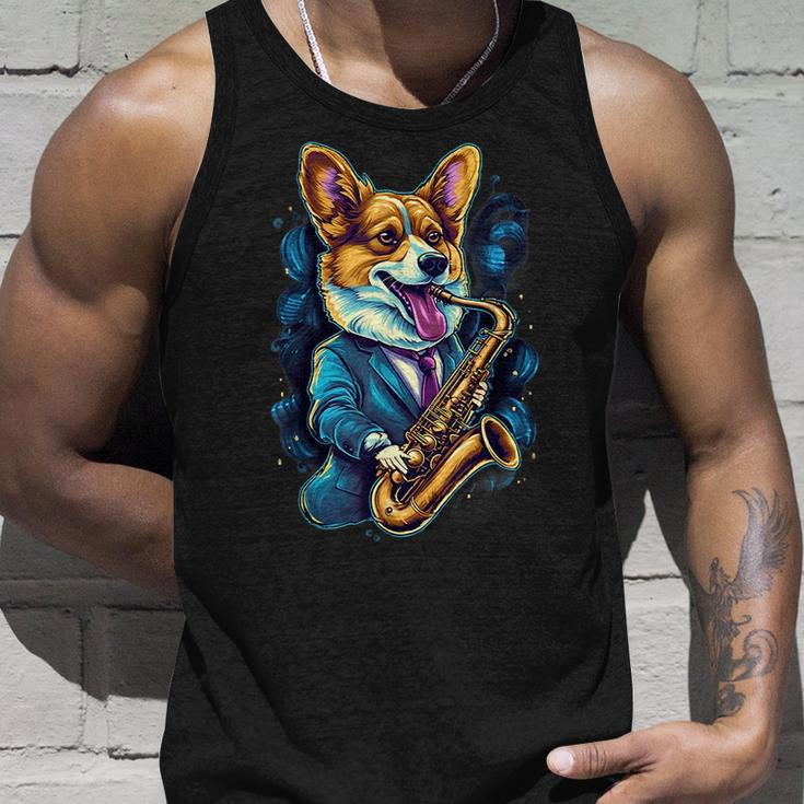Jazz Musician Corgi Dog Saxophone Corgi Funny Gifts Unisex Tank Top Gifts for Him