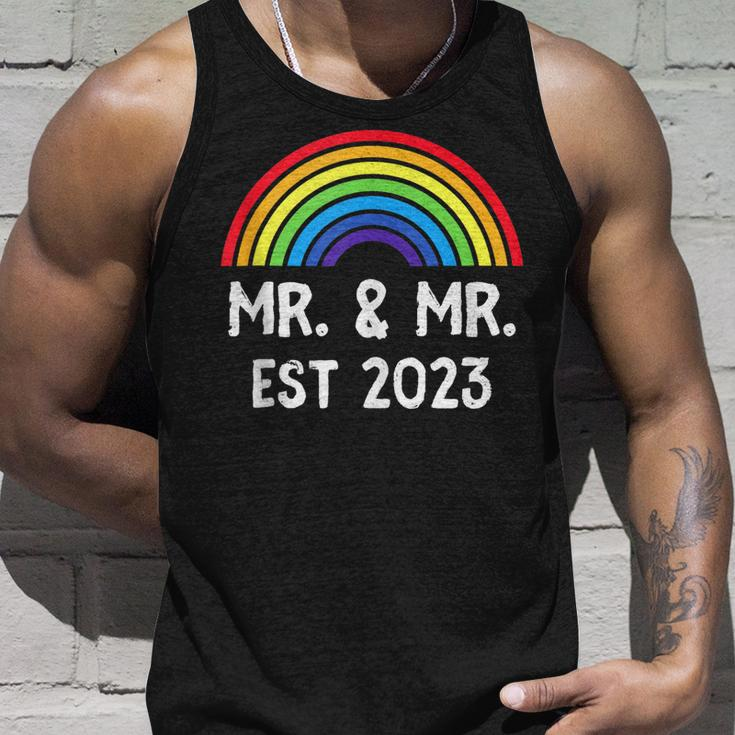 Just Married Engaged Lgbt Gay Wedding Mr And Mr Est 2023 Unisex Tank Top Gifts for Him