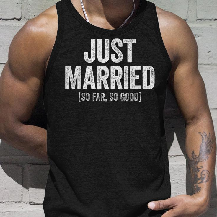 Just Married So Far So Good Newlywed Bride And Groom Tank Top Gifts for Him