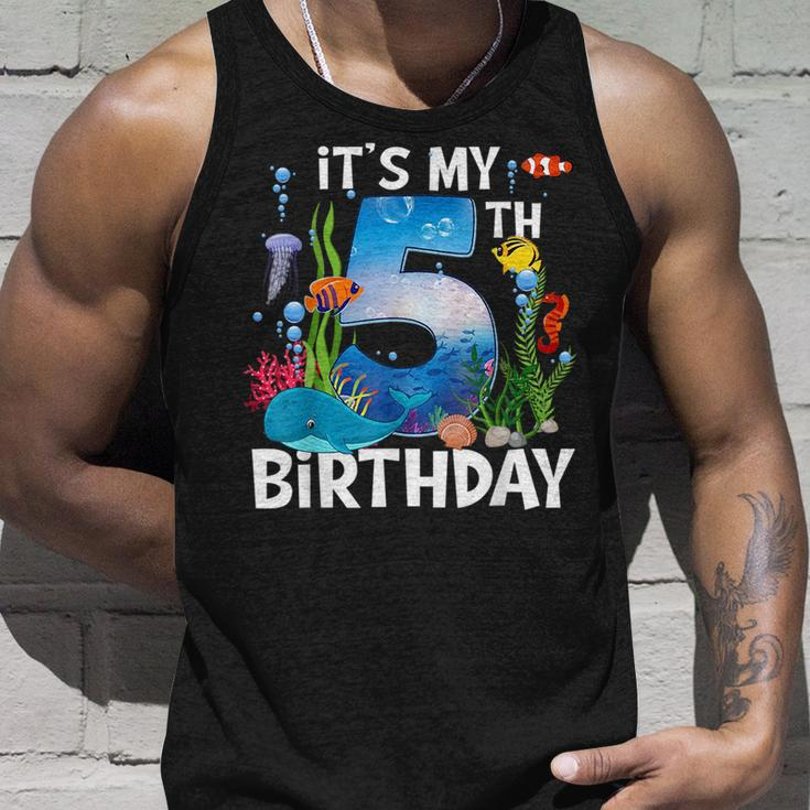 Kids 5 Year Old Ocean Life Whale Dolphin Shark 5Th Birthday Unisex Tank Top Gifts for Him