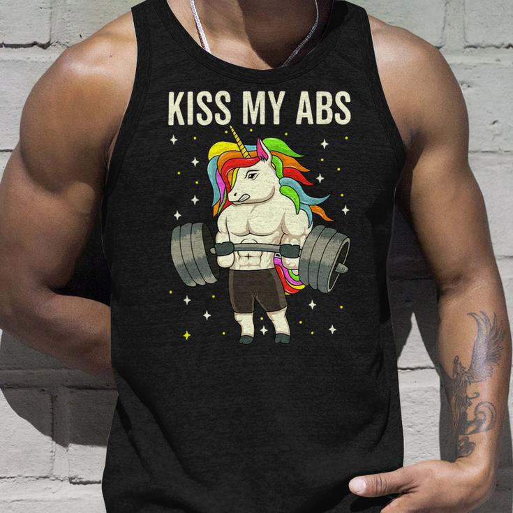 Kiss My Abs Workout Gym Unicorn Weight Lifting Unisex Tank Top Gifts for Him