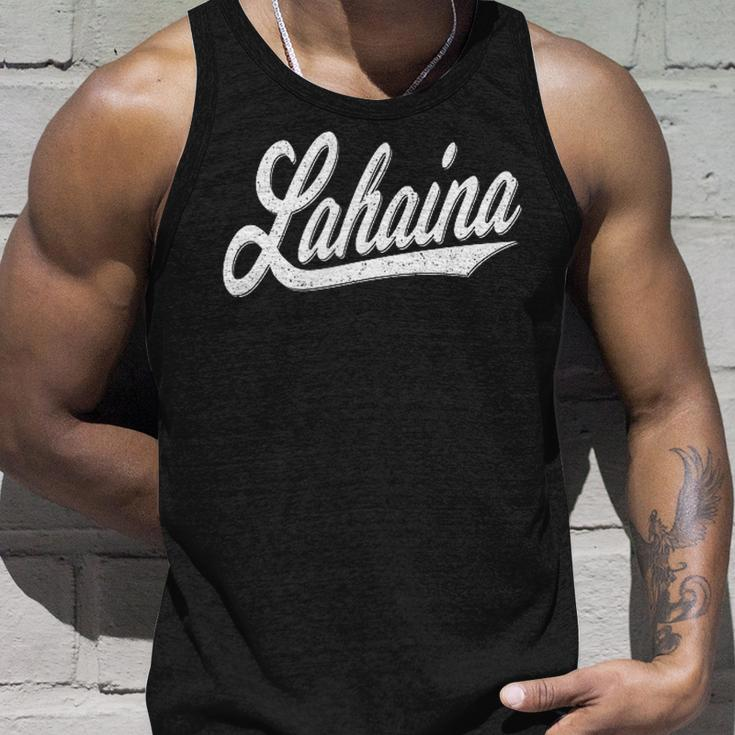 Lahaina Maui Hawaii Varsity Script Sports Jersey Style Tank Top Gifts for Him