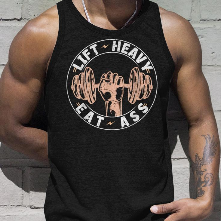 Lift Heavy Eat Ass Funny Adult Humor Workout Fitness Gym Unisex Tank Top Gifts for Him