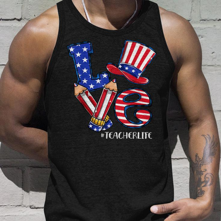 Love Teacher Life American Flag 4Th Of July Uncle Sam Hat Unisex Tank Top Gifts for Him