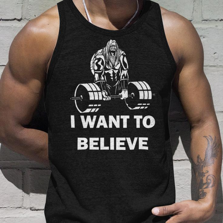 Mens Fitness Dead Lifting I Want To Believe Getting Fit Unisex Tank Top Gifts for Him