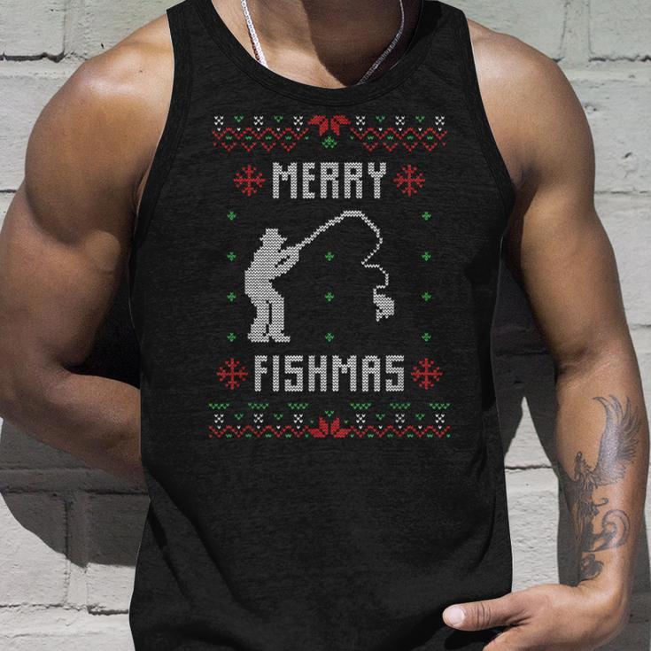 Merry Fishmas Fisherman Ugly Christmas Sweater Tank Top Gifts for Him