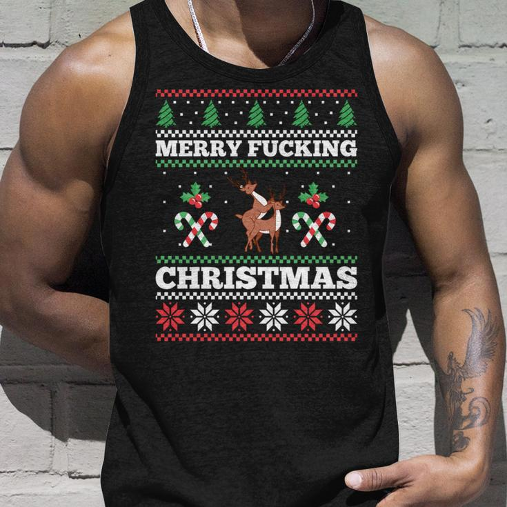 Merry Fucking Christmas Adult Humor Offensive Ugly Sweater Tank Top Gifts for Him