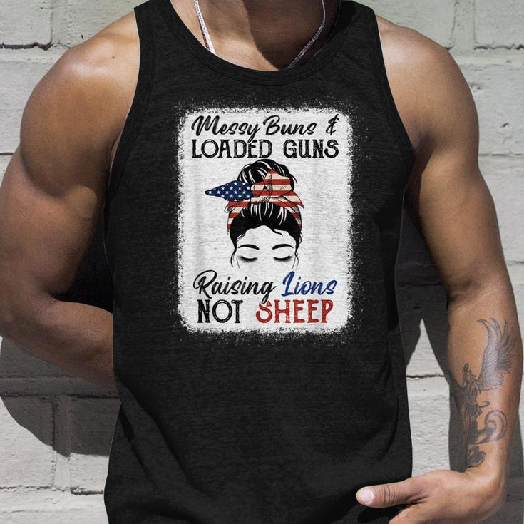 Messy Buns And Loaded Guns Raising Lions Patriotic Not Sheep Tank Top Gifts for Him