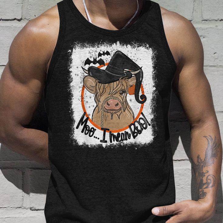 Moo I Mean Boo Ghost Witch Cow Bleached Halloween Tank Top Gifts for Him