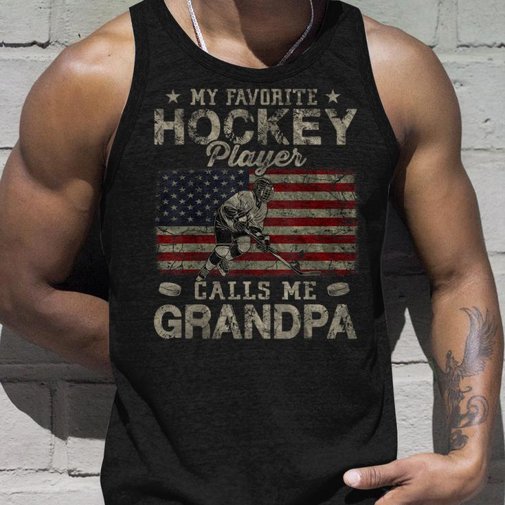 My Favorite Hockey Player Calls Me Grandpa Fathers Day Unisex Tank Top Gifts for Him