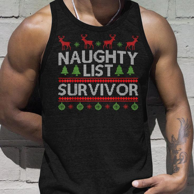 Naughty List Survivor Ugly Christmas Sweater Tank Top Gifts for Him