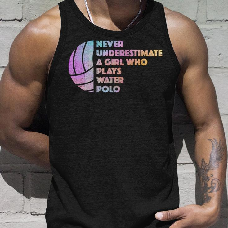 Never Underestimate A Girl Who Plays Water Polo Waterpolo Unisex Tank Top Gifts for Him