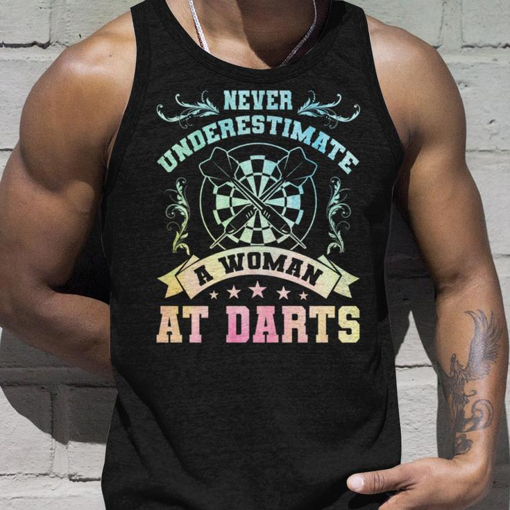 Never Underestimate A Woman At Darts Dartplayer Darting Unisex Tank Top Gifts for Him