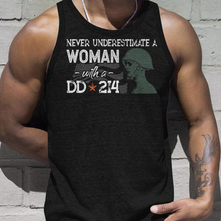 Never Underestimate A Woman With A Dd214 Veterans Day Gift Unisex Tank Top Gifts for Him
