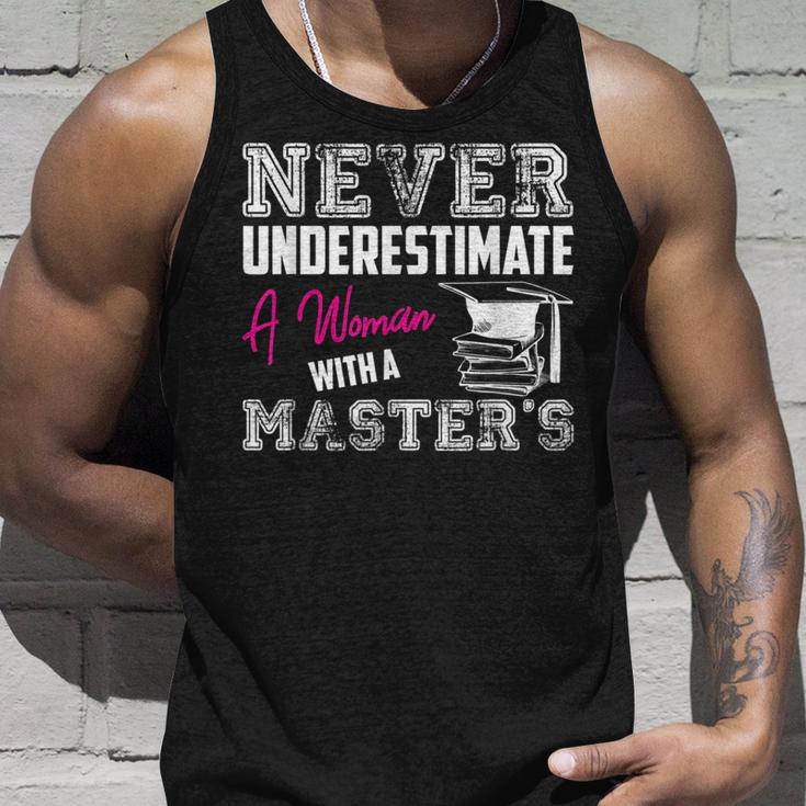 Never Underestimate A Woman With A Masters Degree Graduation Unisex Tank Top Gifts for Him