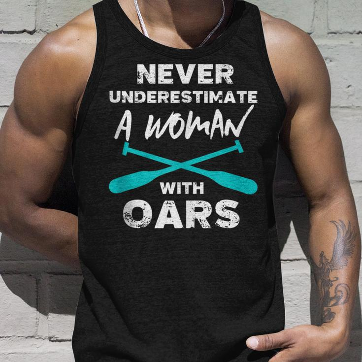 Never Underestimate A Woman With Oars Rowing Kayaking Crew Unisex Tank Top Gifts for Him