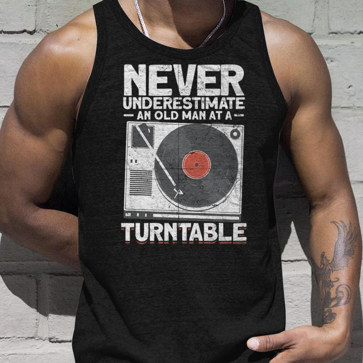 Never Underestimate An Old Man At A Turntable Cool Dj Unisex Tank Top Gifts for Him