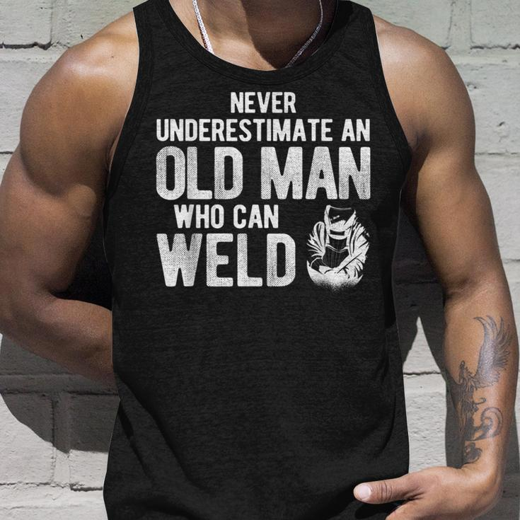 Never Underestimate An Old Man Who Can Weld Welding Unisex Tank Top Gifts for Him