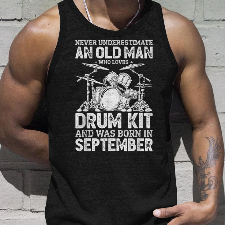 Never Underestimate An Old Man Who Loves Drum Kit September Gift For Mens Unisex Tank Top Gifts for Him
