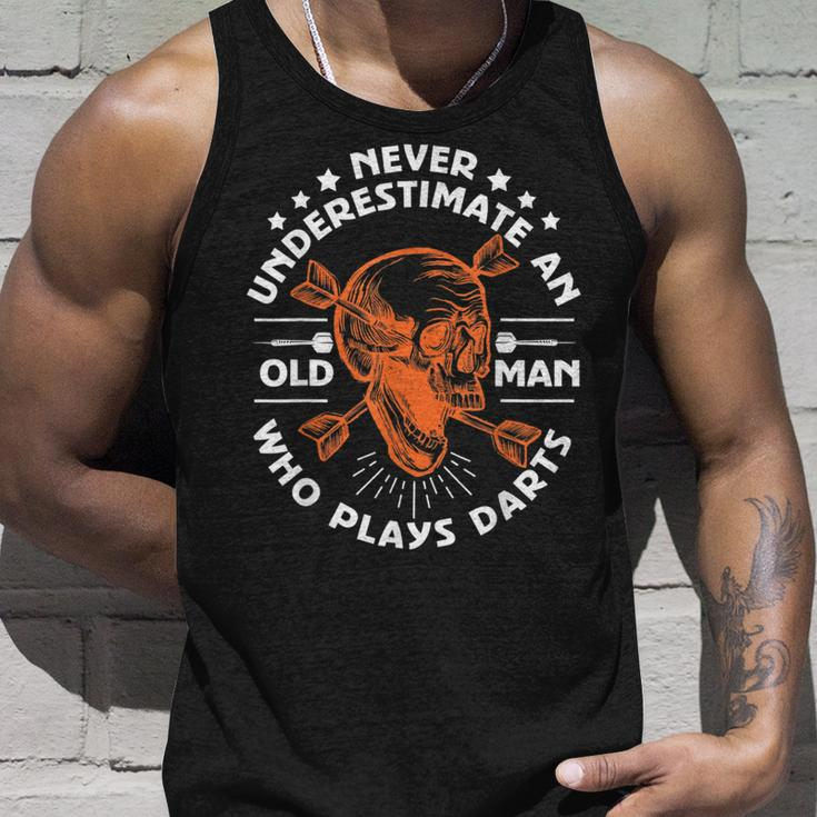 Never Underestimate An Old Man Who Plays Darts Unisex Tank Top Gifts for Him