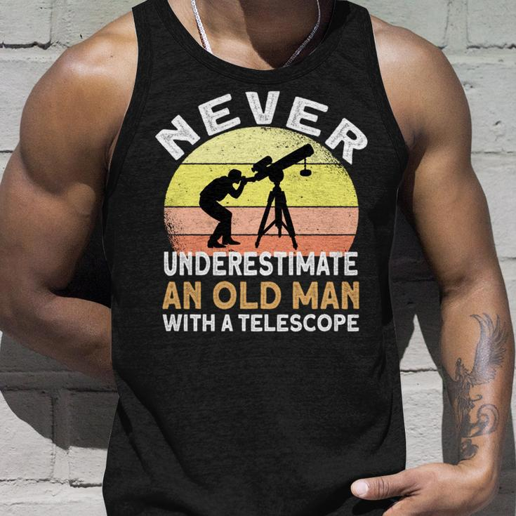 Never Underestimate An Old Man With A Telescope Space Unisex Tank Top Gifts for Him