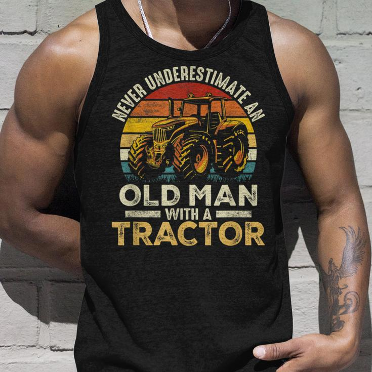 Never Underestimate An Old Man With A Tractor Farmer Farm Unisex Tank Top Gifts for Him