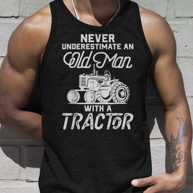 Never Underestimate An Old Man With A Tractor Funny Gift For Mens Unisex Tank Top Gifts for Him
