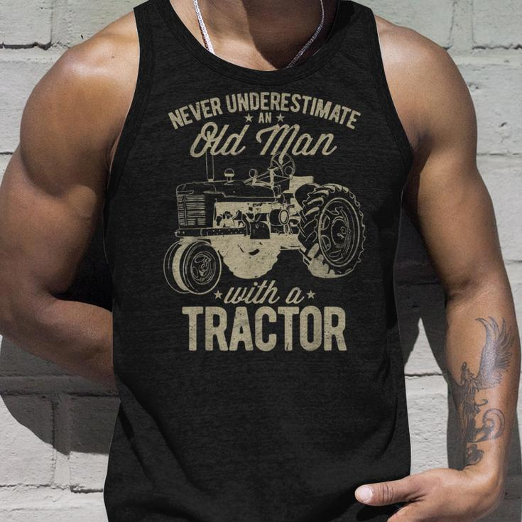 Never Underestimate An Old Man With A Tractor Lovers Farming Unisex Tank Top Gifts for Him