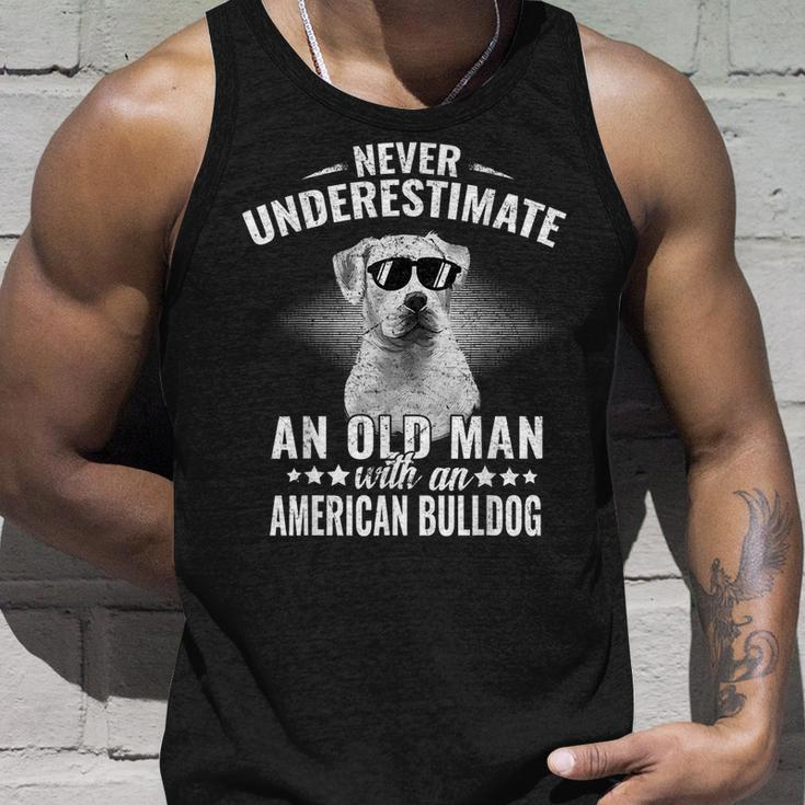 Never Underestimate An Old Man With American Bulldog Dog Unisex Tank Top Gifts for Him