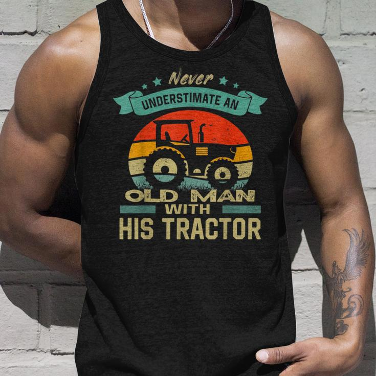 Never Underestimate An Old Man With His Tractor Farmer Unisex Tank Top Gifts for Him