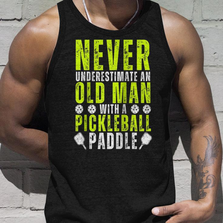 Never Underestimate An Old Man With Pickleball Paddle Funny Unisex Tank Top Gifts for Him