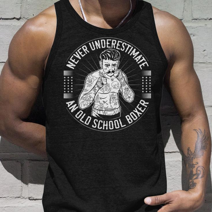 Never Underestimate An Old School Boxer Back Print Boxing Unisex Tank Top Gifts for Him