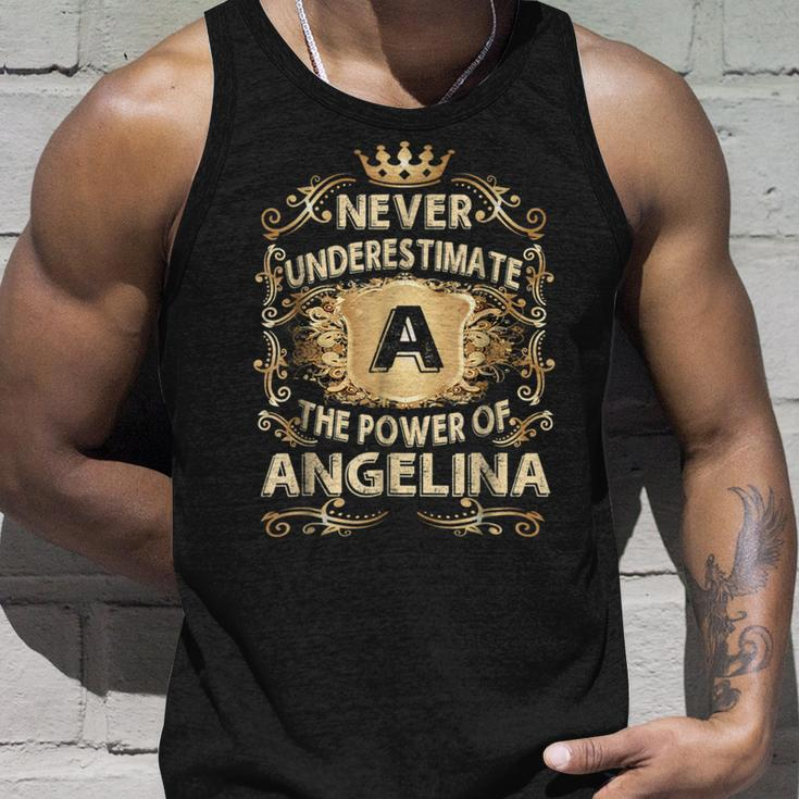 Never Underestimate Angelina Personalized Name Unisex Tank Top Gifts for Him