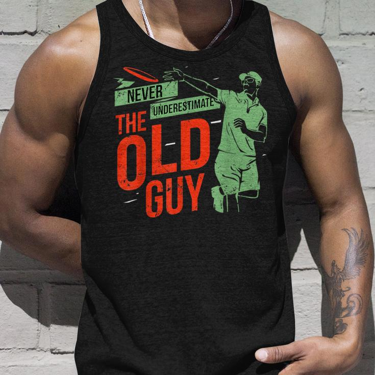 Never Underestimate Old Guy Disc Golf Player Fun Print Unisex Tank Top Gifts for Him