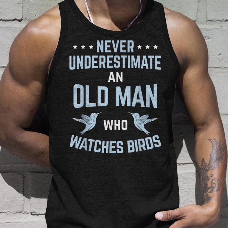 Never Underestimate Old Man Birdwatching Birding Birder Gift For Mens Unisex Tank Top Gifts for Him