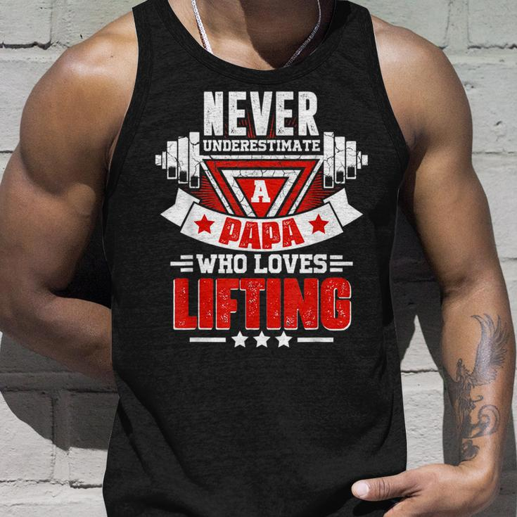 Never Underestimate Papa Gym Workout Fitness Weightlifting Unisex Tank Top Gifts for Him