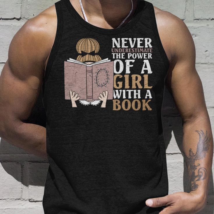 Never Underestimate The Power Of A Girl With A Book Funny Unisex Tank Top Gifts for Him