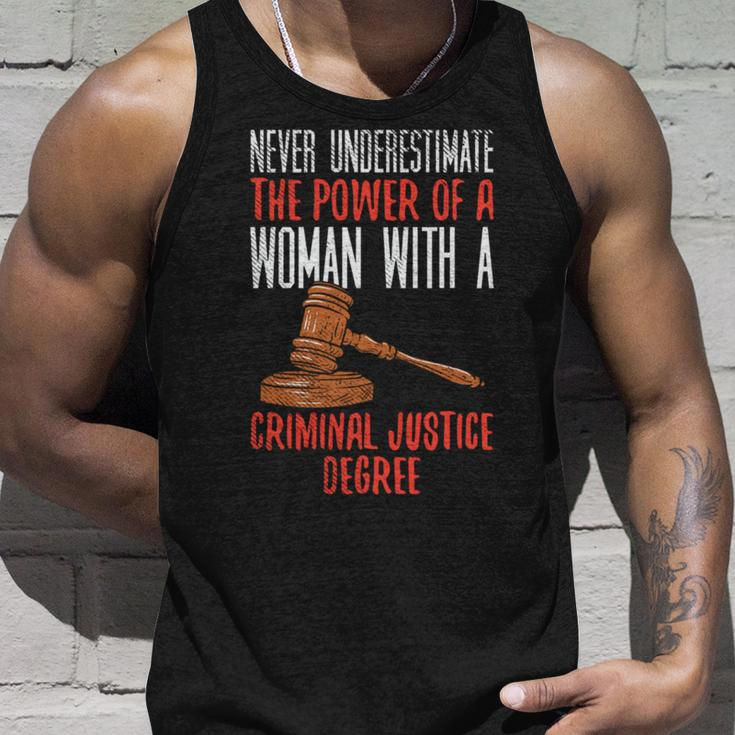 Never Underestimate The Power Of A Woman With A Criminal Unisex Tank Top Gifts for Him