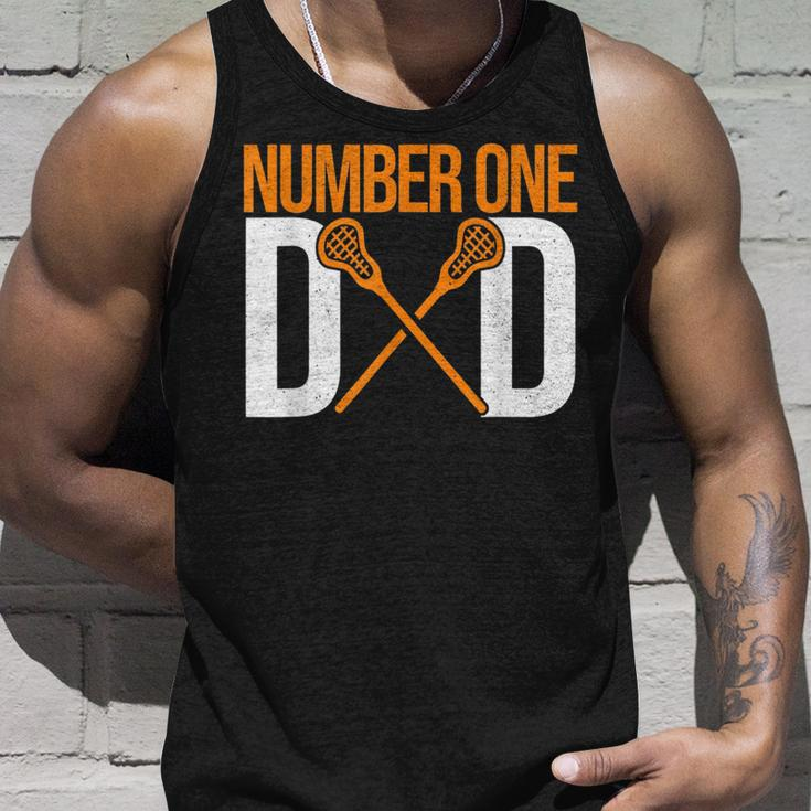 Number One Dad Lax Player Father Lacrosse Stick Lacrosse Dad Unisex Tank Top Gifts for Him