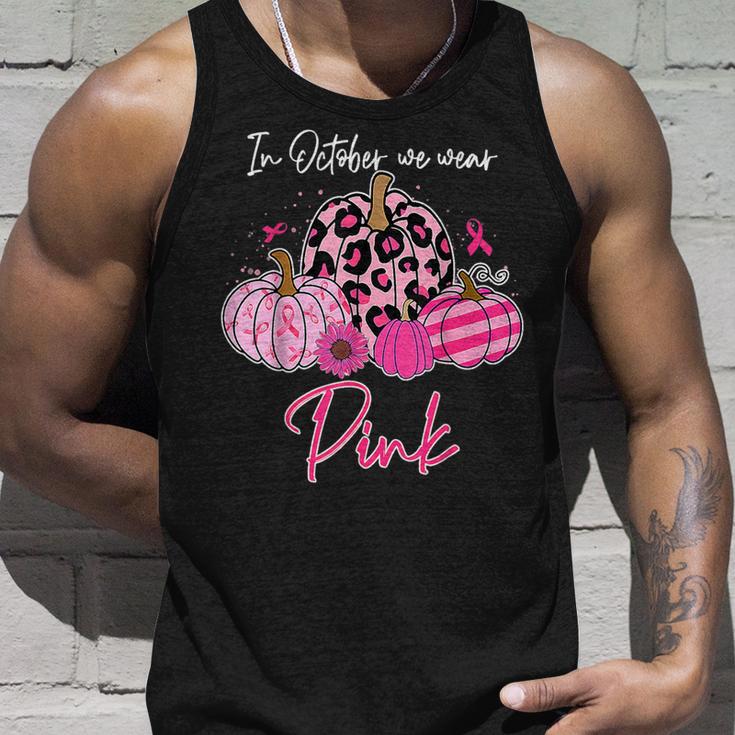 In October We Wear Pink Pumpkins Breast Cancer Halloween Tank Top Gifts for Him