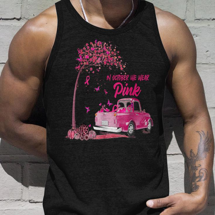 In October We Wear Pink Ribbon Leopard Truck Breast Cancer Tank Top Gifts for Him