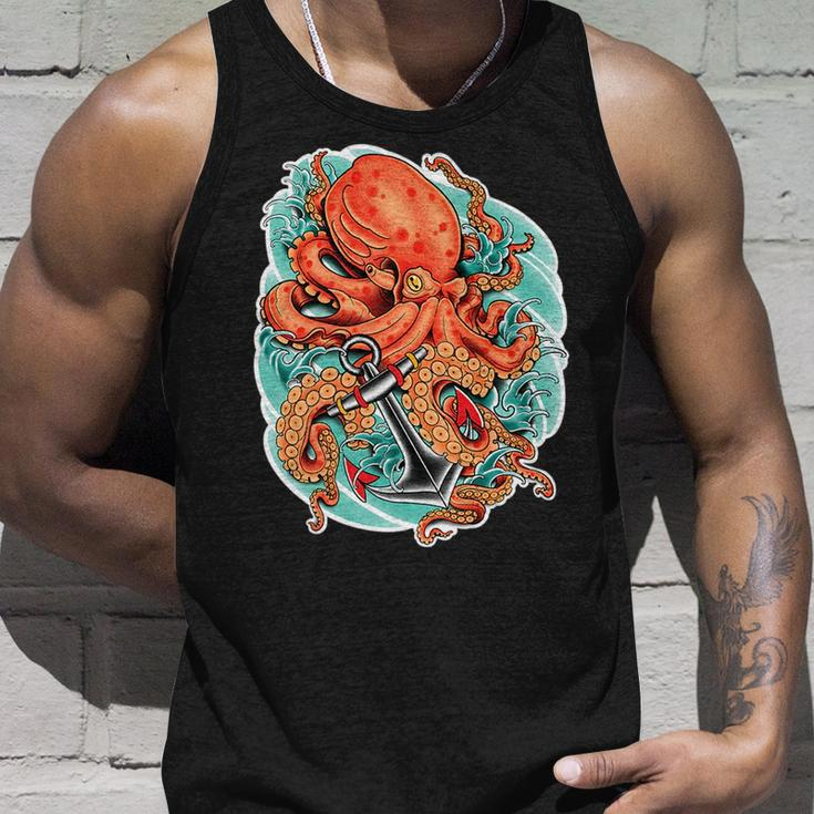 Octopus And Anchor Nautical Tattoo Unisex Tank Top Gifts for Him