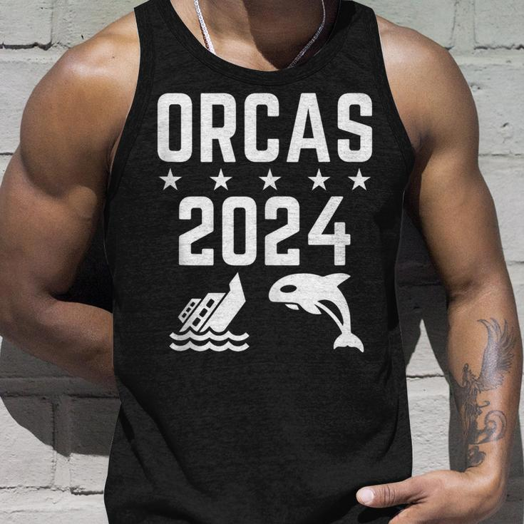 Orcas 2024 Funny Politics Orca Sinking Boat Election Unisex Tank Top Gifts for Him