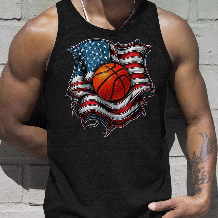 Patriotic Basketball 4Th Of July Men Usa American Flag Boys Unisex Tank Top Gifts for Him