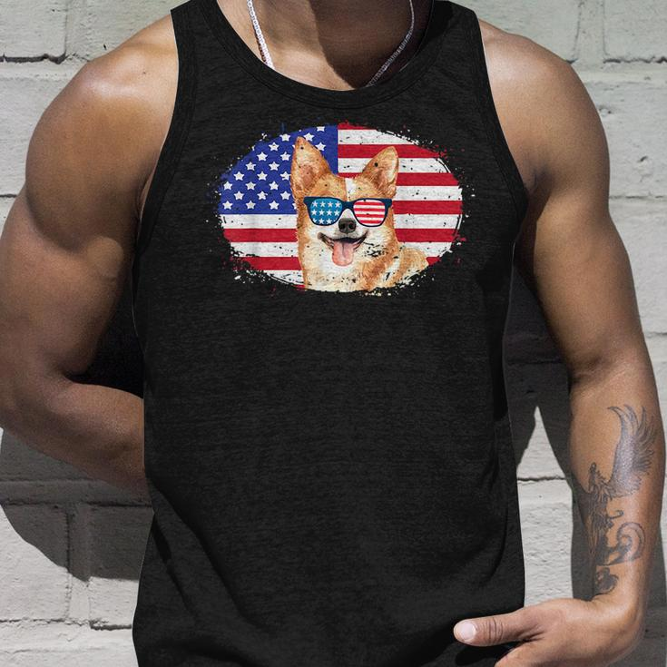 Patriotic Corgi Dog 4Th Of July Sunglasses Usa Grunge Flag Unisex Tank Top Gifts for Him