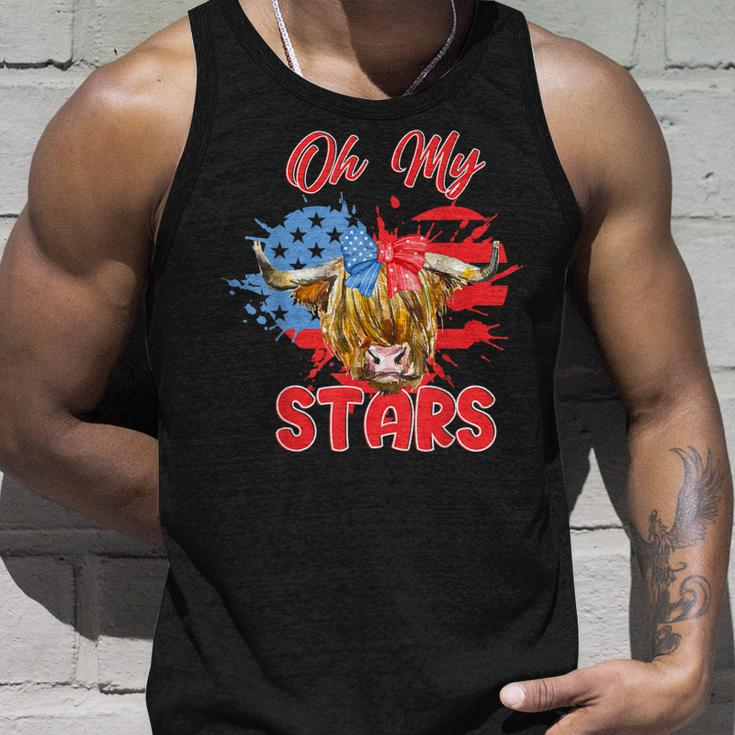 Patriotic Highland Cow Oh My Stars 4Th Of July American Flag Tank Top Gifts for Him