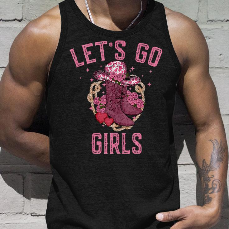 Pink Cowboy Hat Boots Lets Go Girls Western Cowgirls Unisex Tank Top Gifts for Him