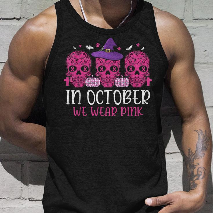 Pink Ribbon Witch Halloween Breast Cancer In October We Wear Tank Top Gifts for Him