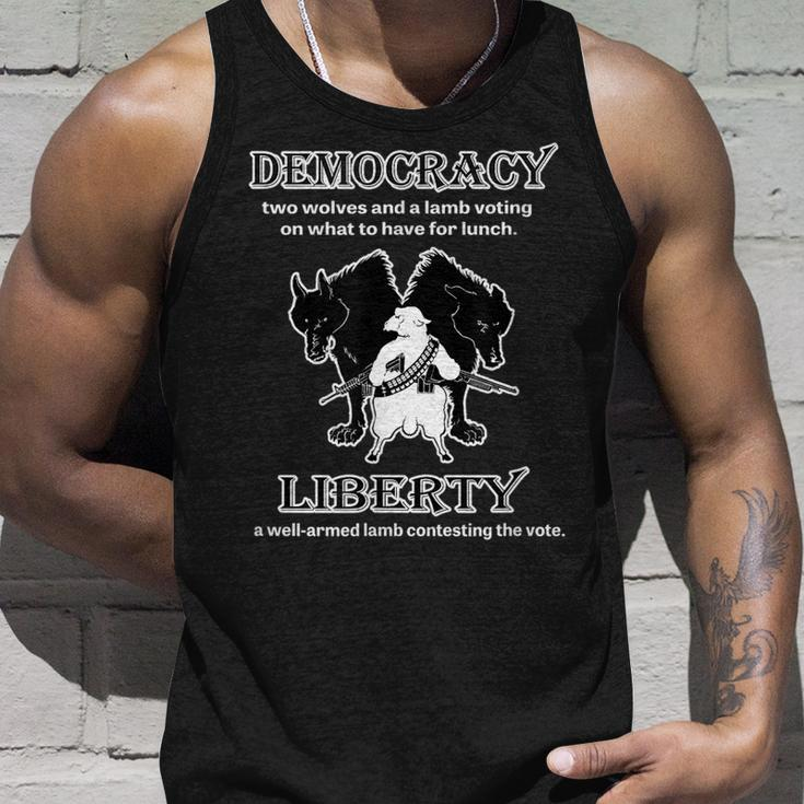 Political Liberty Vs Democracy Lamb Two Wolves Novelty Tank Top Gifts for Him