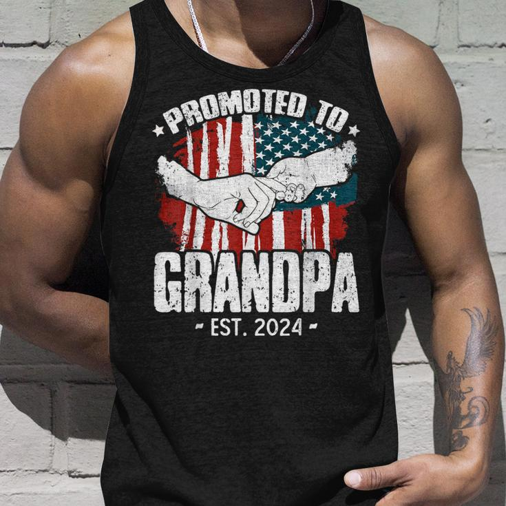 Promoted To Grandpa Est 2024 Patriotic Grandpa Fathers Day Tank Top Gifts for Him
